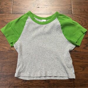 TNA Aritzia grey/green cropped baby tee baseball top